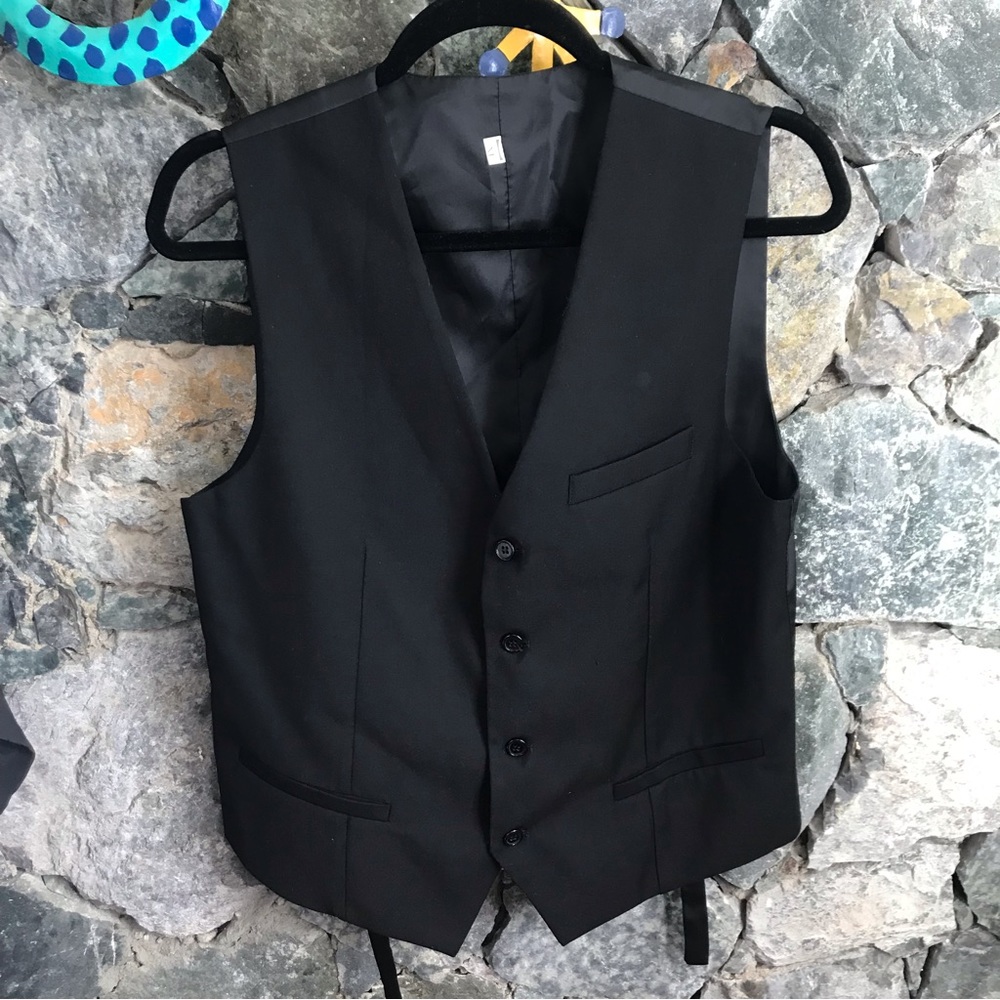 Blitz Moda black suit vest button front tie back size small